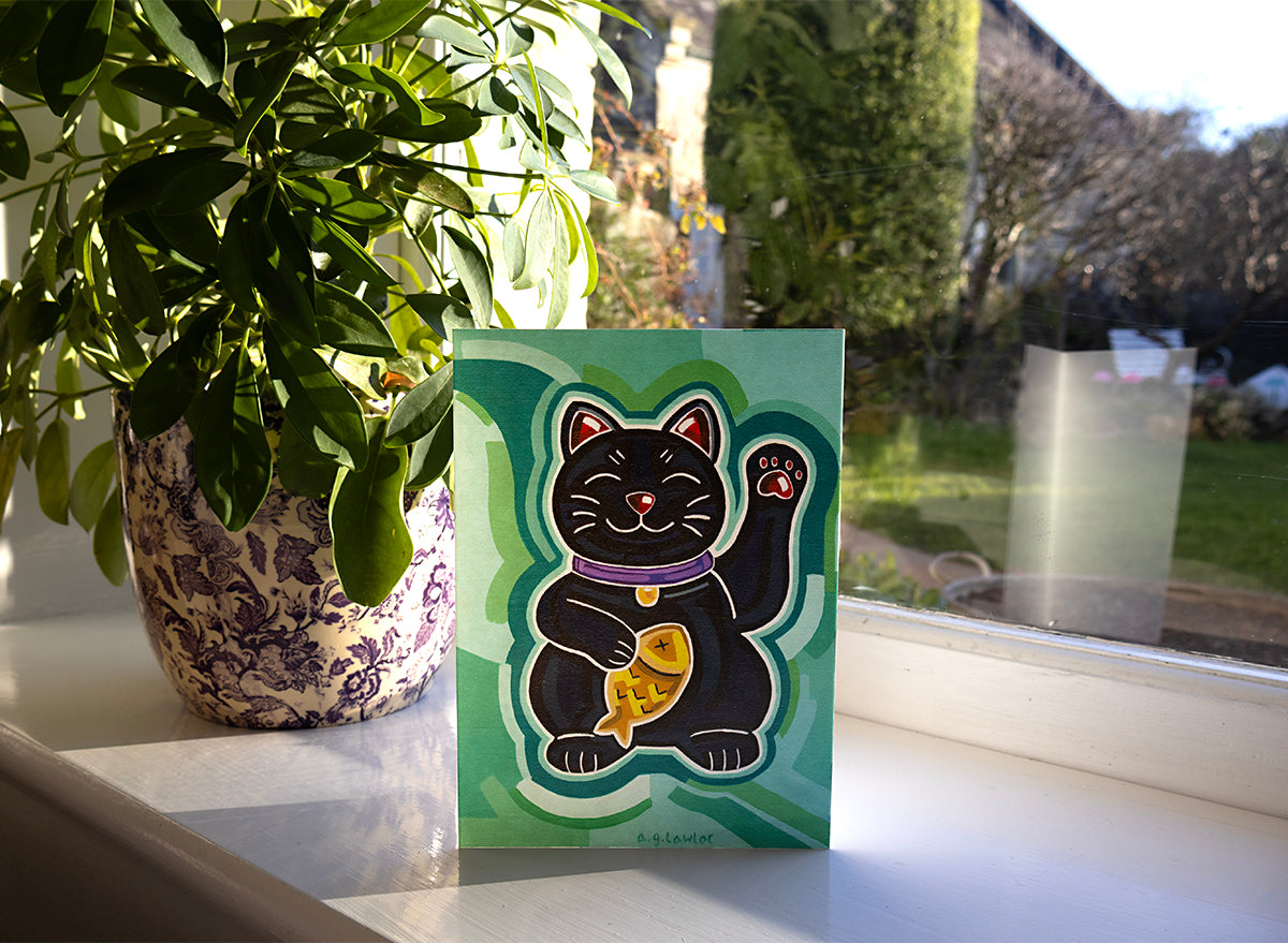 Lucky Black Cat Greeting Card