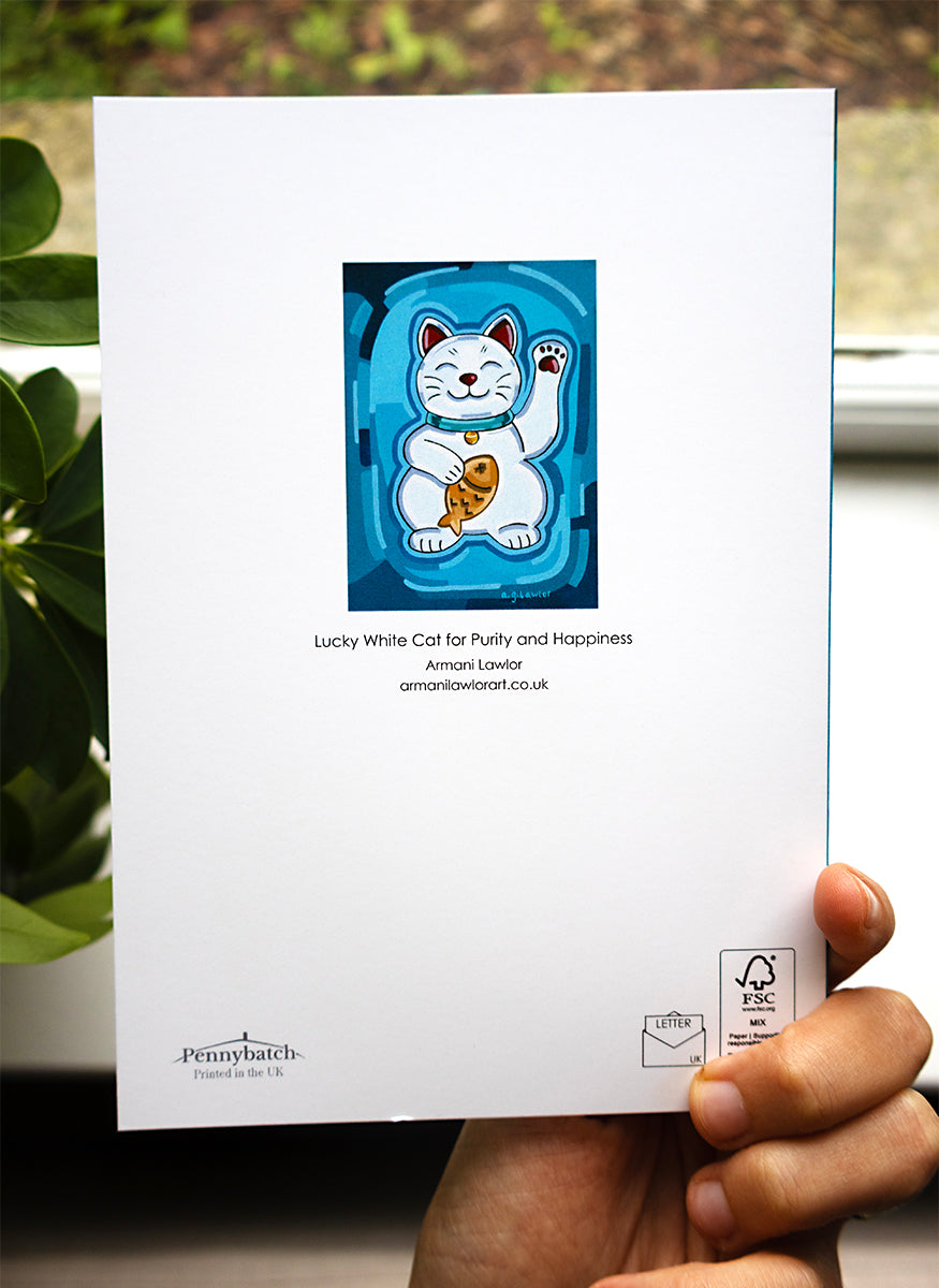 Lucky White Cat Greeting Card