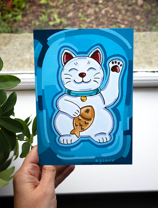 Lucky White Cat Greeting Card
