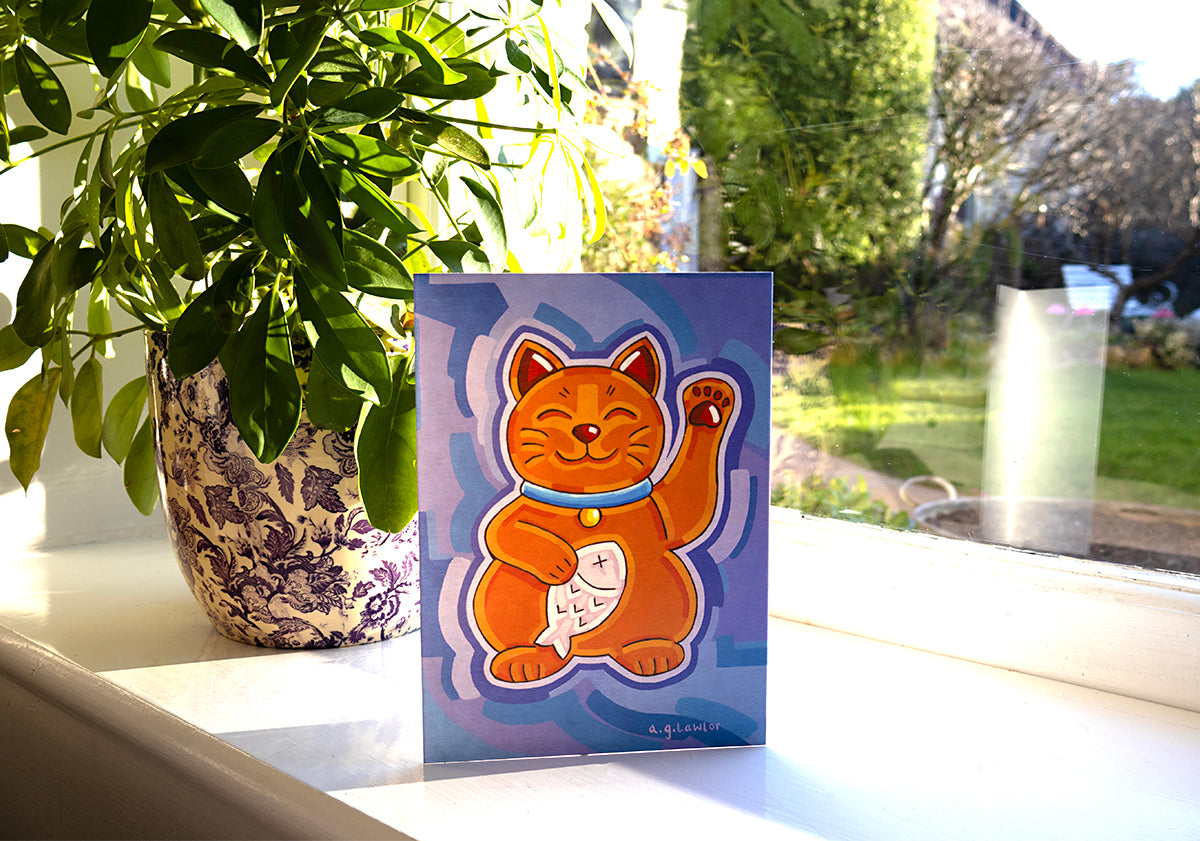 Lucky Ginger Cat Greeting Card