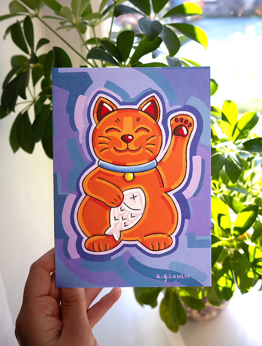 Lucky Ginger Cat Greeting Card