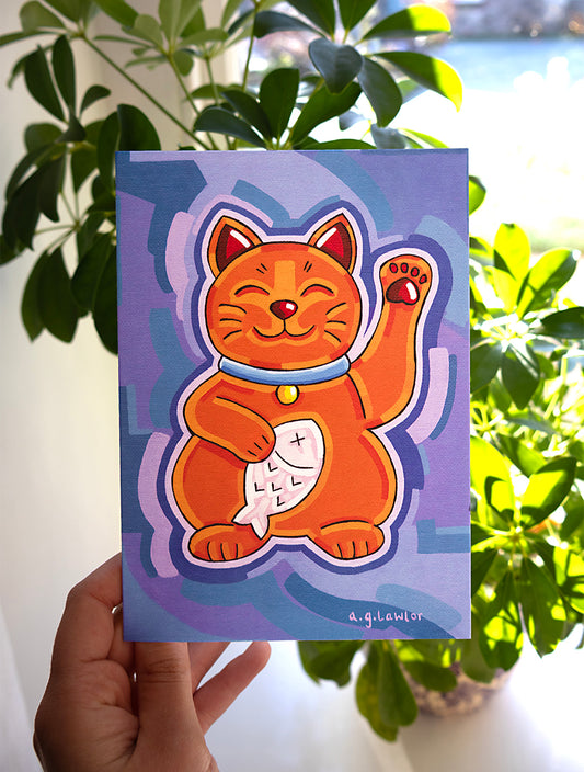 Lucky Ginger Cat Greeting Card