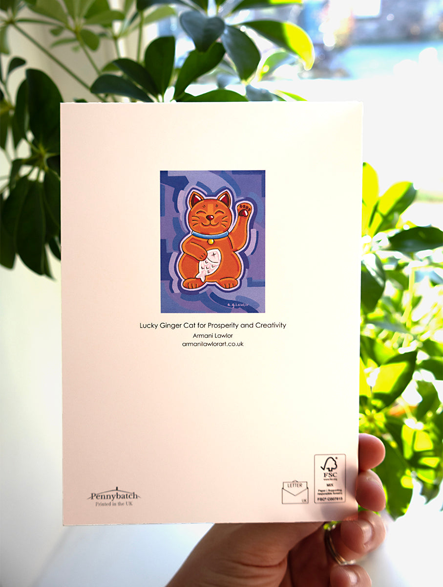 Lucky Ginger Cat Greeting Card