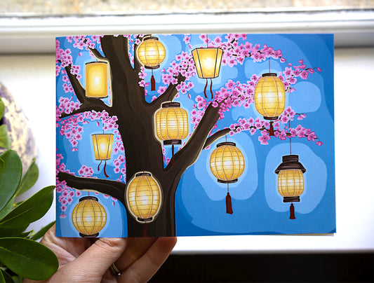 Stillness Under Sakura Greeting Card