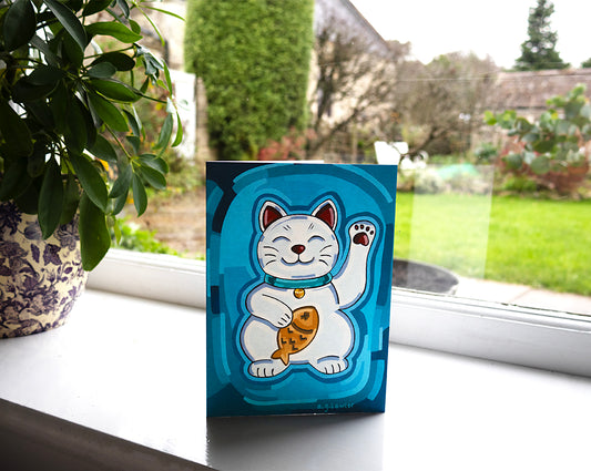 Lucky White Cat Greeting Card